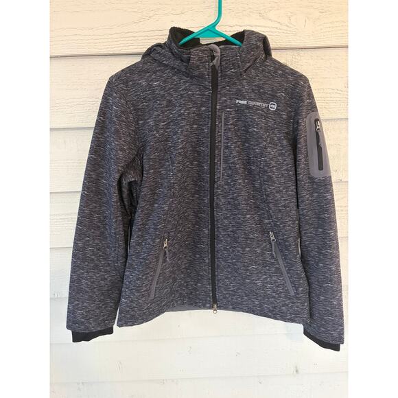 Free Country Softshell Jacket Medium Gray Hooded Fleece Lined Zip Up Coat - Picture 2 of 10